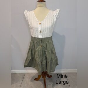 Mine Olive Tiered Button-Front Dress with White Bodice